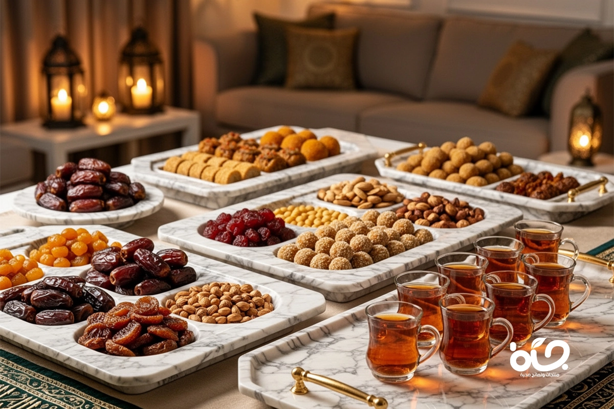 صواني رخام فاخرة لضيافة رمضانية تسحر الضيوف
