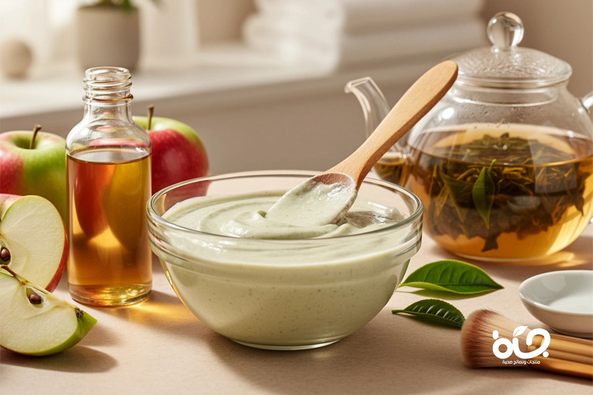 ماسك خل التفاح والشاي الأخضر لإزالة آثار الحبوب