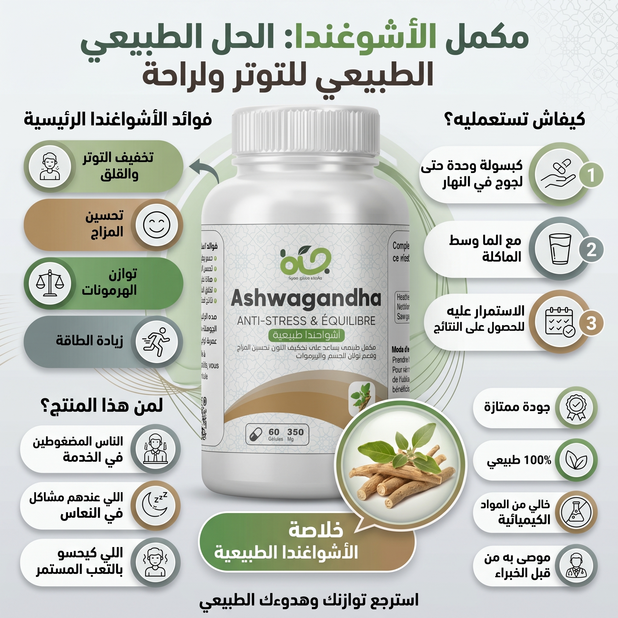 أشواغاندا Janabio – مكمل طبيعي لتقليل التوتر وتحسين النوم