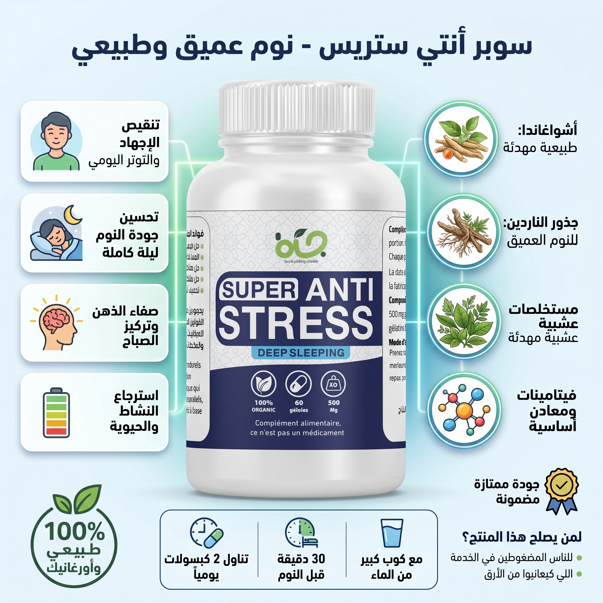 المكمل الغذائي للقلق - حل للتوتر العصبي النوم الأرق