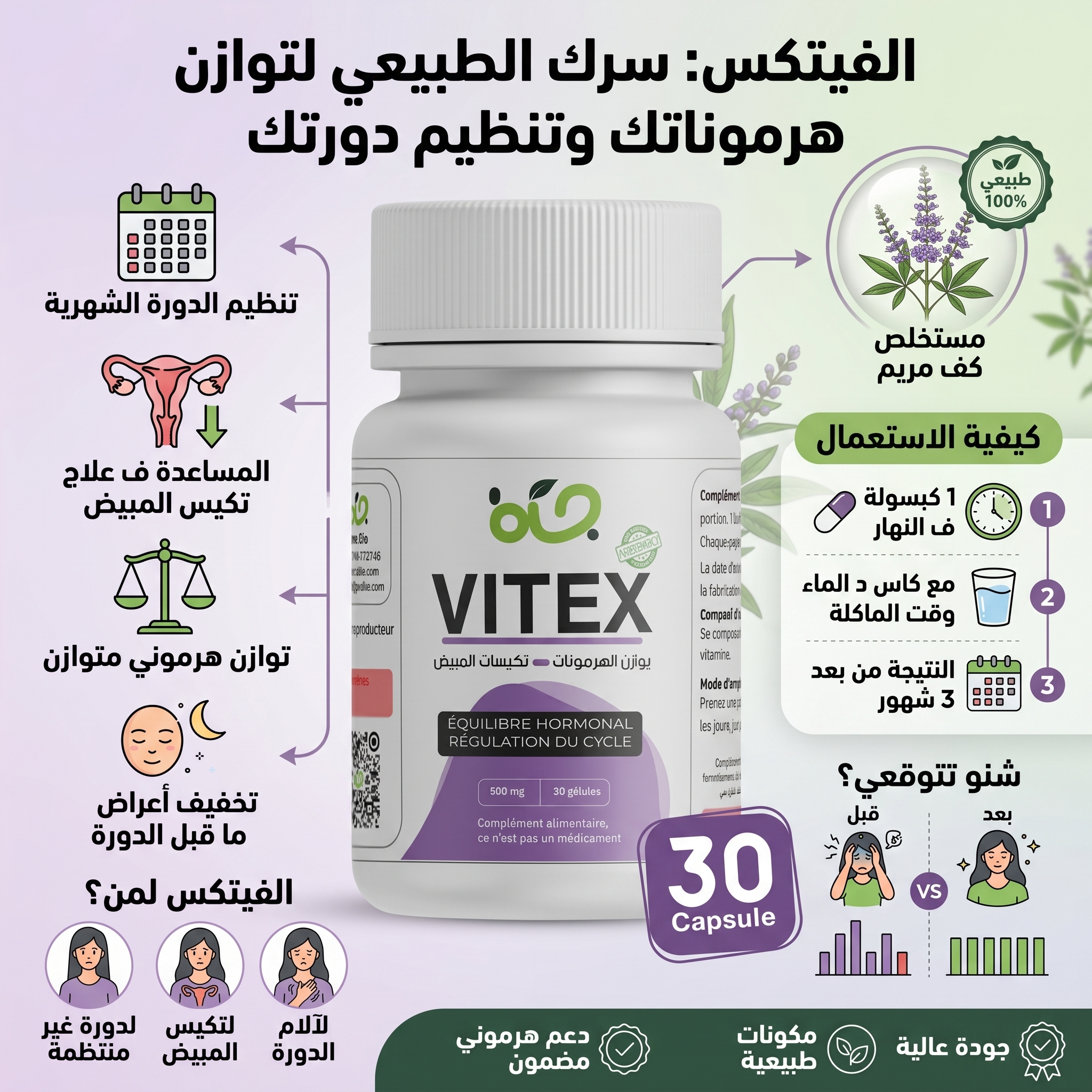 Vitex مكمل غذائي طبيعي للنساء (30 كبسولة)
