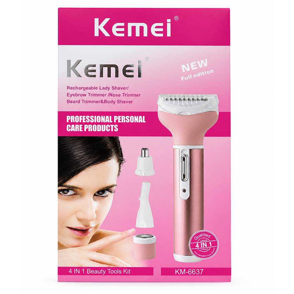 Kemei KM-6637 Rasoir Électrique 4 en 1 Multifonctions – Épilateur Rechargeable Femme