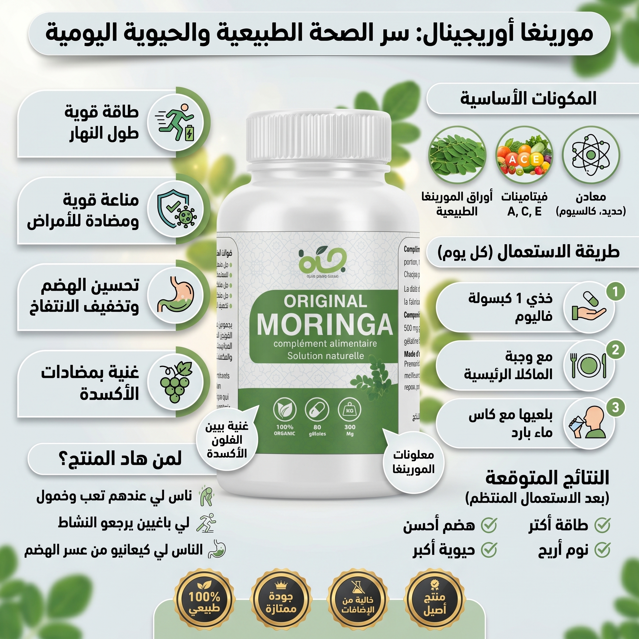 مكمل طبيعي مورينجا تركيبة طبيعية 60 كبسولة نباتية