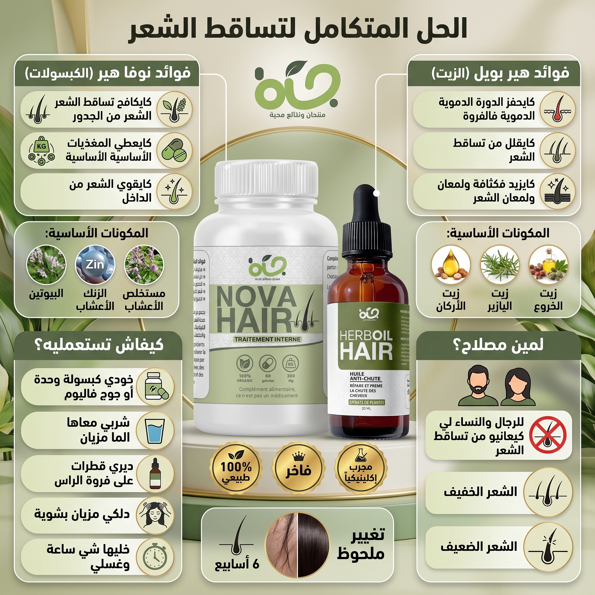 Pack Anti Chute – Nova Hair & Herboil Hair | علاج تساقط الشعر وإعادة نموه