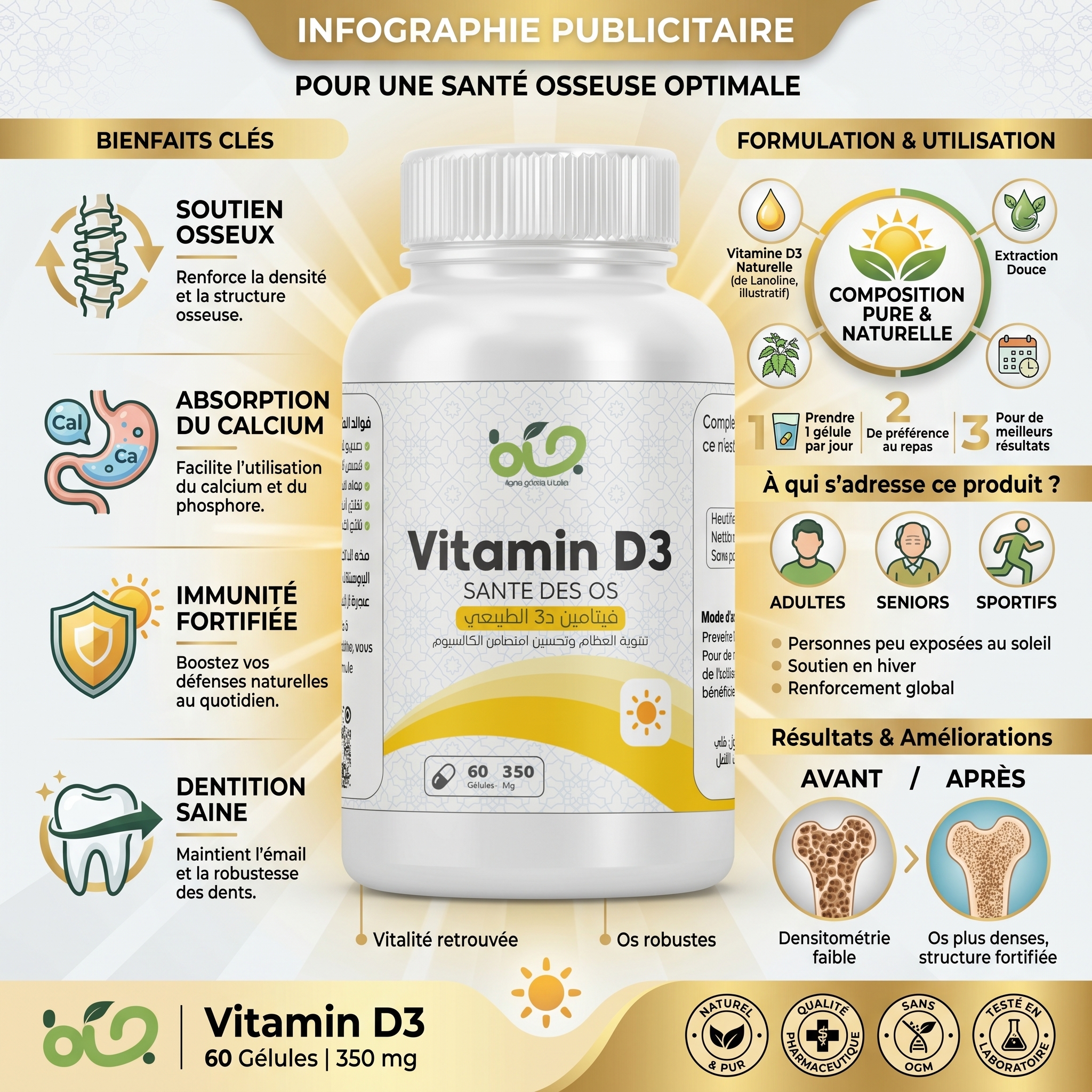 Vitamine D3 - 60 gélules pour le soutien immunitaire et la santé osseuse | Janabio
