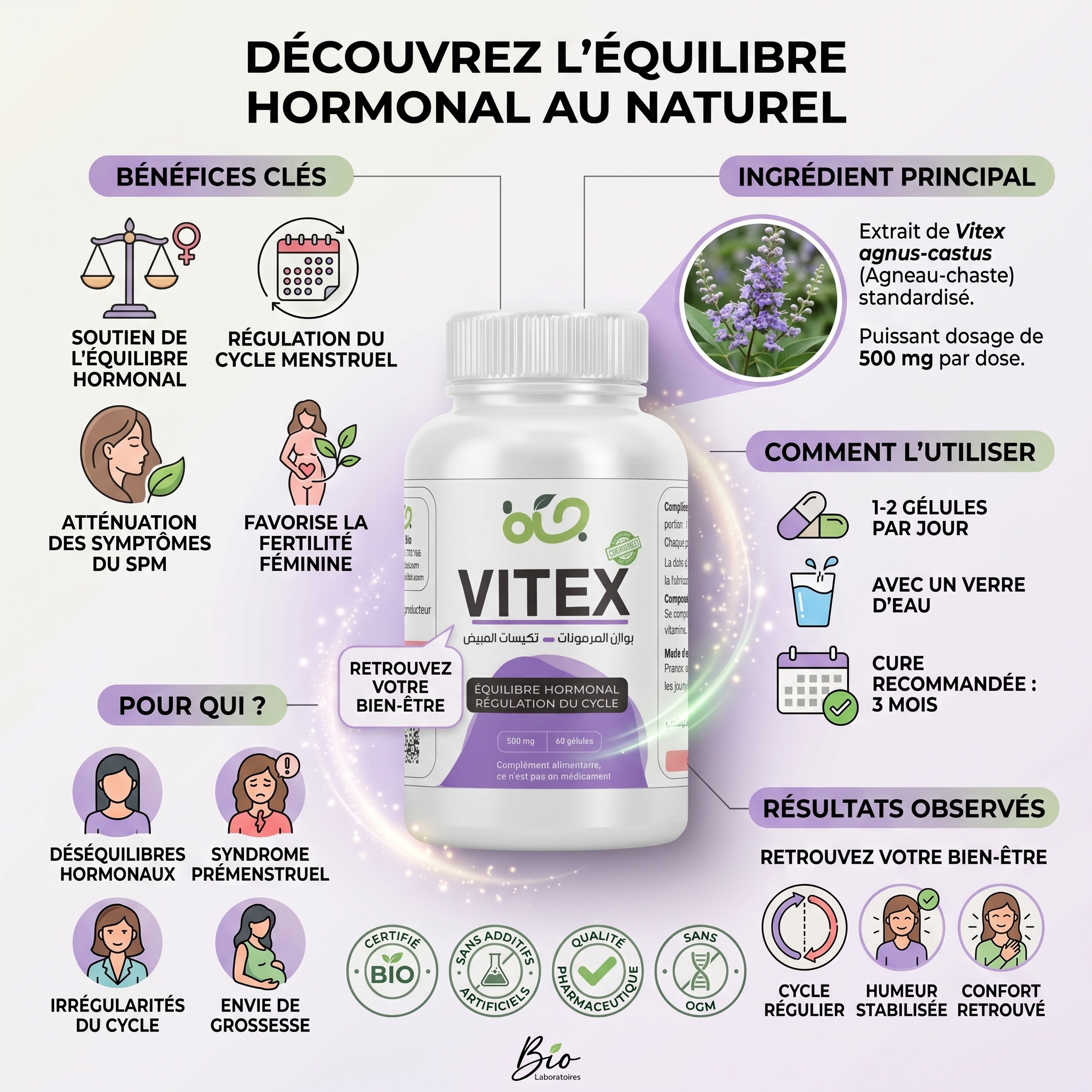 Vitex (Gattilier) : Complément naturel pour réguler le cycle menstruel et soutenir l’équilibre hormonal féminin
