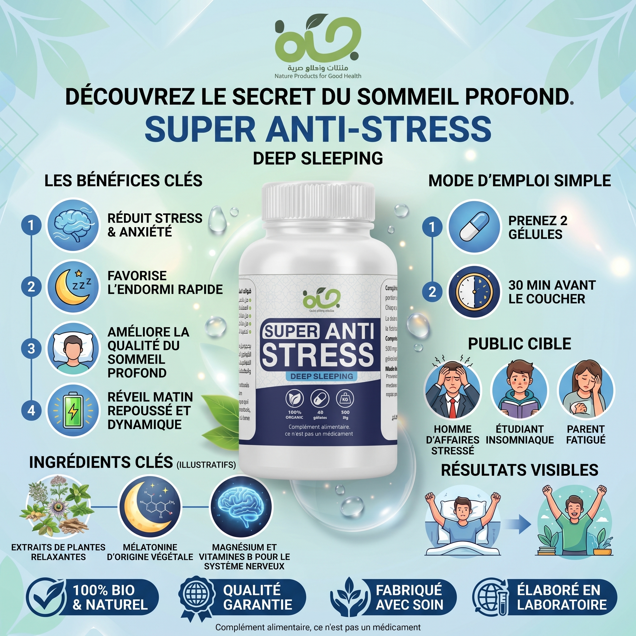 Super Antistress - Complément alimentaire naturel contre l'anxiété, le stress et les troubles du sommeil - 60 Gélules
