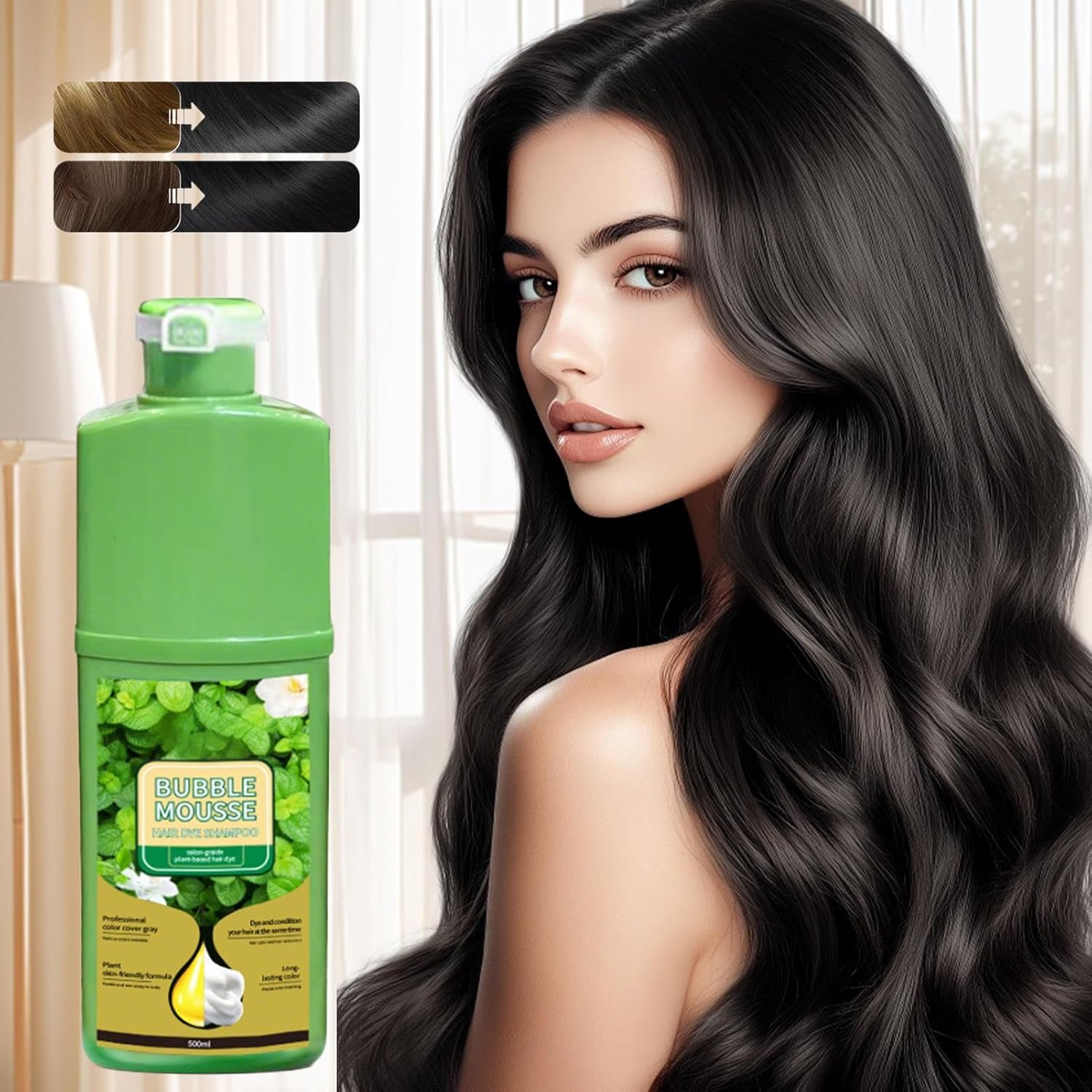 Bubble Mousse صبغة شعر رغوية بالأعشاب – أسود طبيعي أو بني – 500 مل – للرجال والنساء