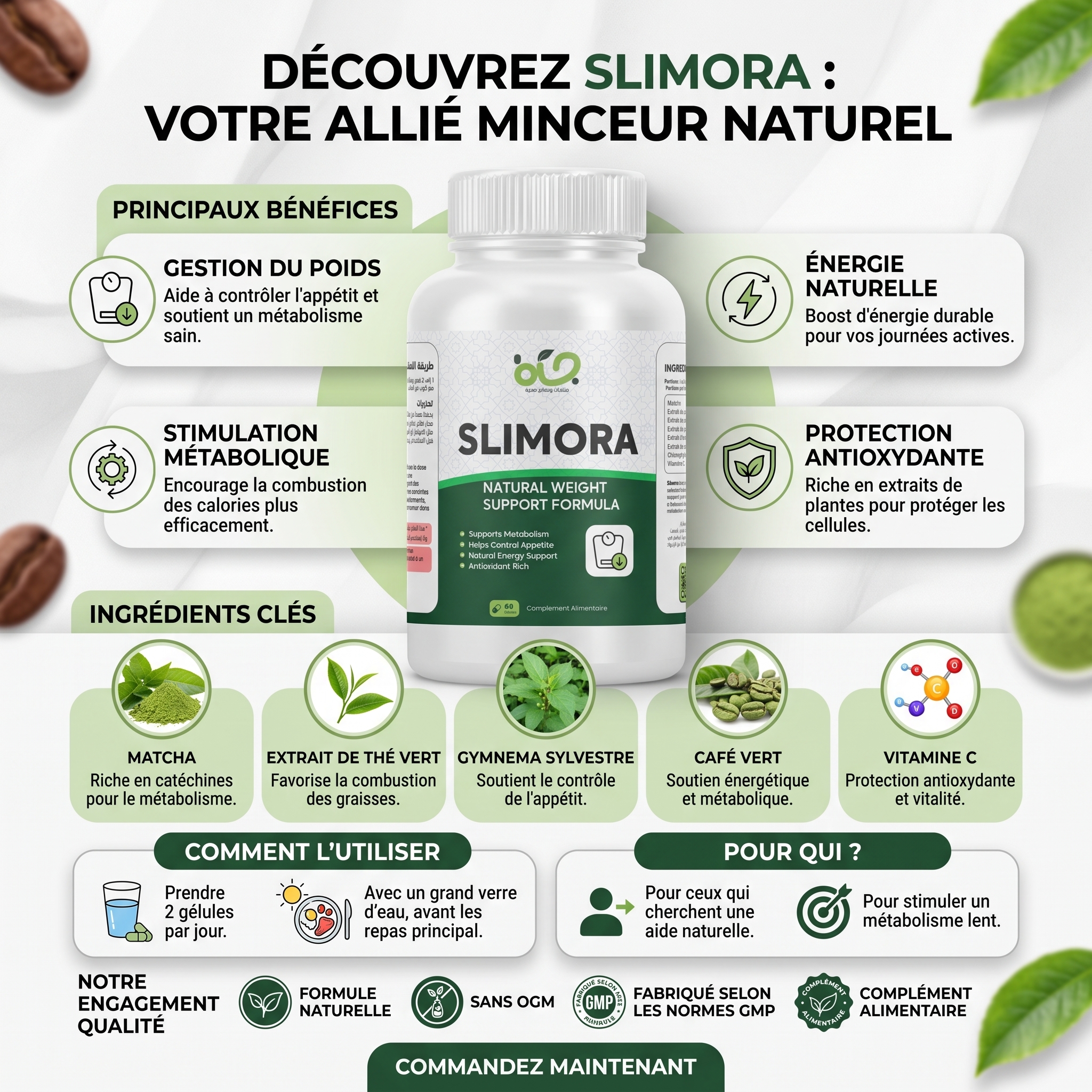 Slimora – Complément Alimentaire au Matcha & Extraits de Plantes pour le Soutien du Métabolisme